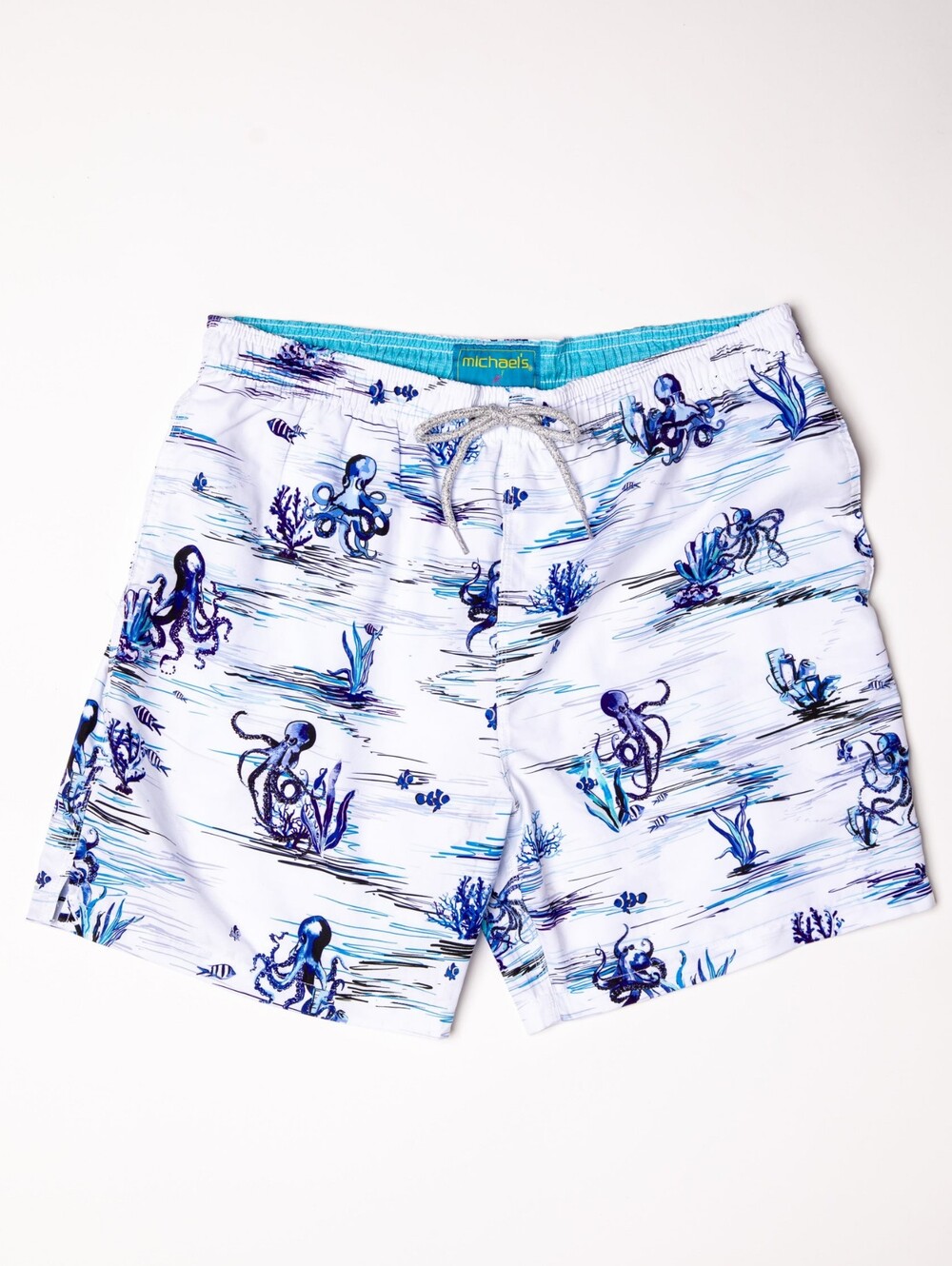 Michael's Octopi White Octopus & Coral Swim Trunk Lined Shorts Men's Size XXL